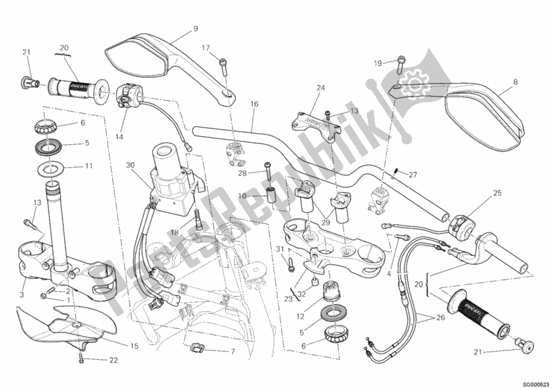 Alle onderdelen voor de Stuur van de Ducati Multistrada 1200 USA 2010